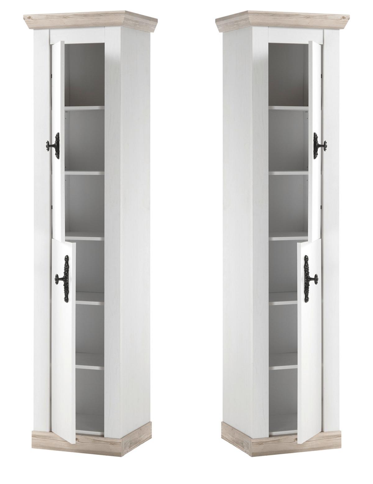 BAD-HOCHSCHRANK Pinie weiß, Oslo Pinie Landhaus, Badschrank, 42 x 200 cm - Dunkelgrau/Weiß, Holzwerkstoff/Metall (42/200/35cm) - Furn.Design