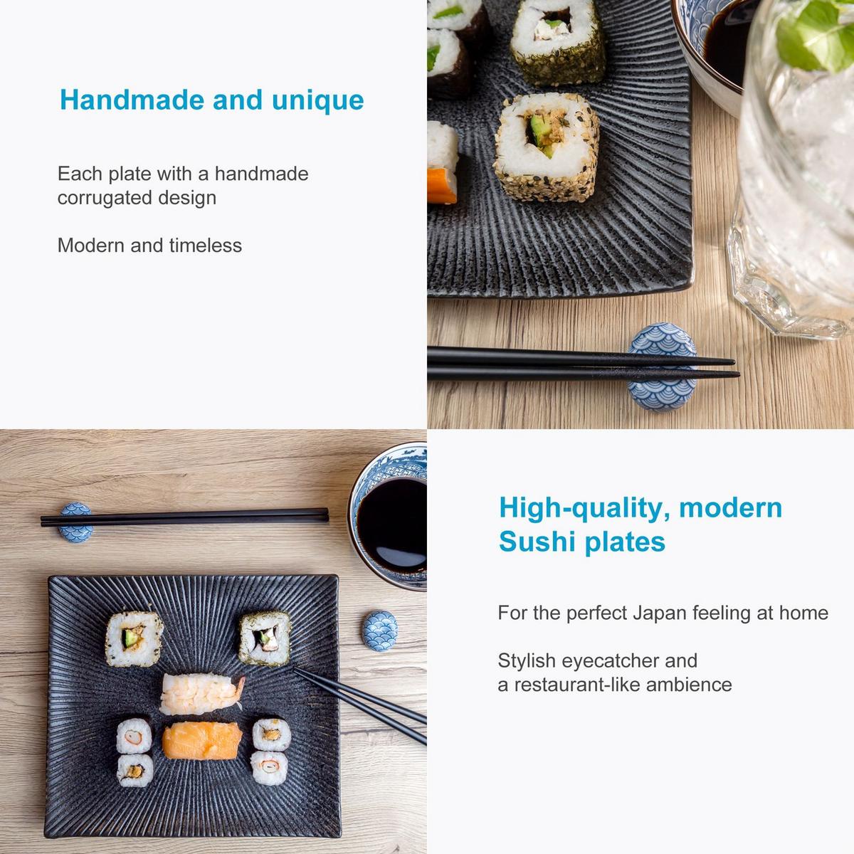 SUSHI TELLER - Schwarz, Keramik (20.5/2.8/23cm) - Intirilife