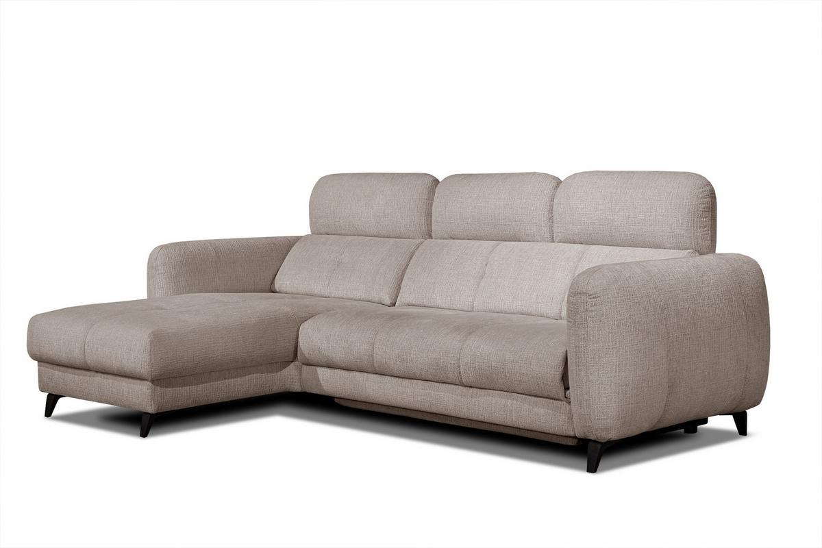 ECKSOFA SVEN 3-Sitzer, 1 Relax XL, verstellbare Kopfstützen, beige - Beige/Schwarz, Holzwerkstoff/Textil (256/163cm) - Wozimo
