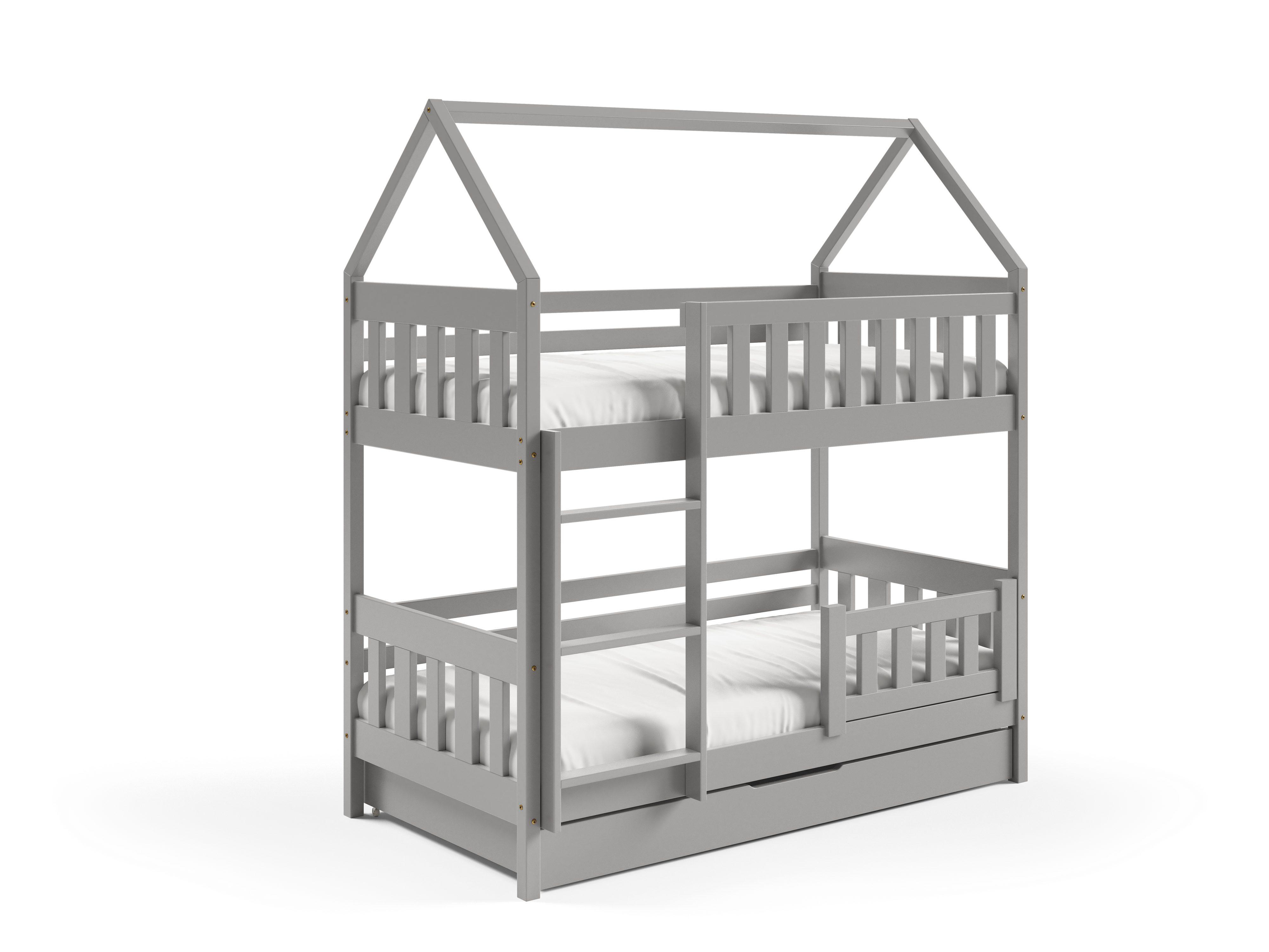 ETAGENBETT ELENA mit Bettkasten 80x190 cm Hellgrau - Hellgrau, Holz (80/190cm) - MASSENO