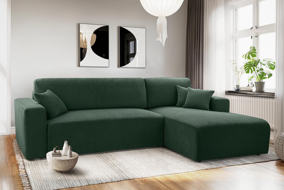ECKSOFA L Form Catea Dunkelgrün 279/145/84 cm Rechts mit Schlaffunktion - Schwarz/Grün, Kunststoff/Textil (279/145cm) - AX Living