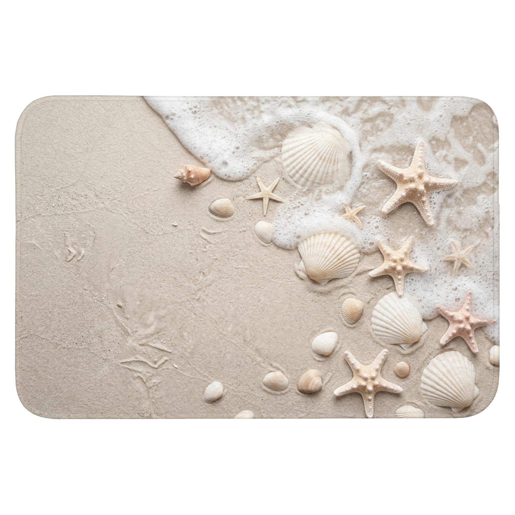 BADEMATTE Muscheln - Seesterne - Strand Badvorleger 90x60 cm - Sandfarben/Creme, Textil (90/60cm) - OnlyWow