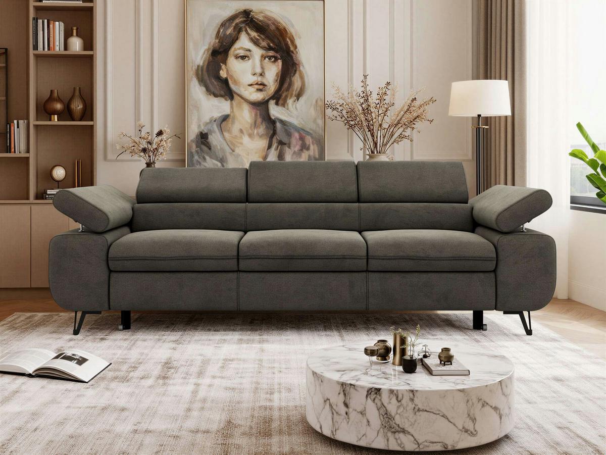 3-SITZER SOFA PETER mit Schlaffunktion - Dunkelgrau Velvet - Dunkelgrau/Schwarz, Textil/Metall (262/76/99cm) - MKS