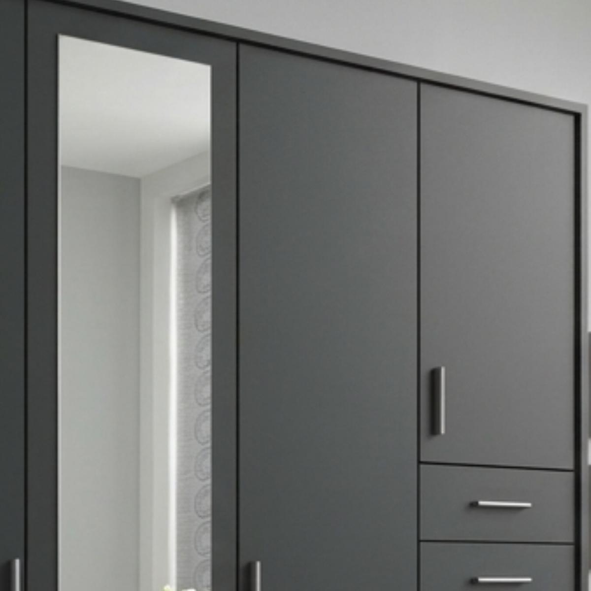 DREHTÜRENSCHRANK B228/H210/T58 cm in Grafit, Kleiderschrank mit Passepartout & 1 Spiegeltür & Schubkästen / 22571 - Silberfarben/Graphitfarben, Holzwerkstoff/Kunststoff (228/210/58cm) - luma-home