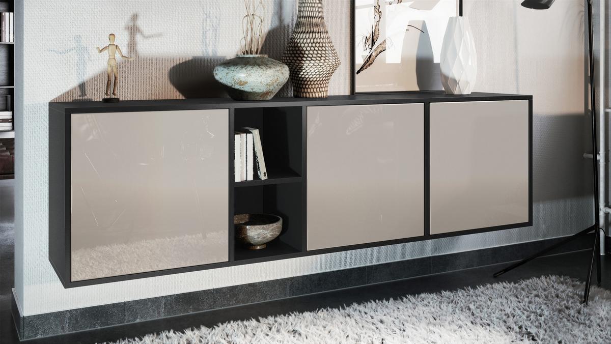 SIDEBOARD Cuba Türen in Sandgrau Hochglanz - Sandfarben, Holzwerkstoff (182/53/35cm) - Vladon
