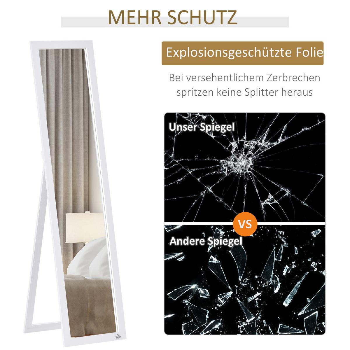 GANZKÖRPERSPIEGEL, 154 x 37 cm Wandspiegel mit Ständer, für Wohnzimmer Weiß - Weiß, Holzwerkstoff (37/154/37cm) - HOMCOM