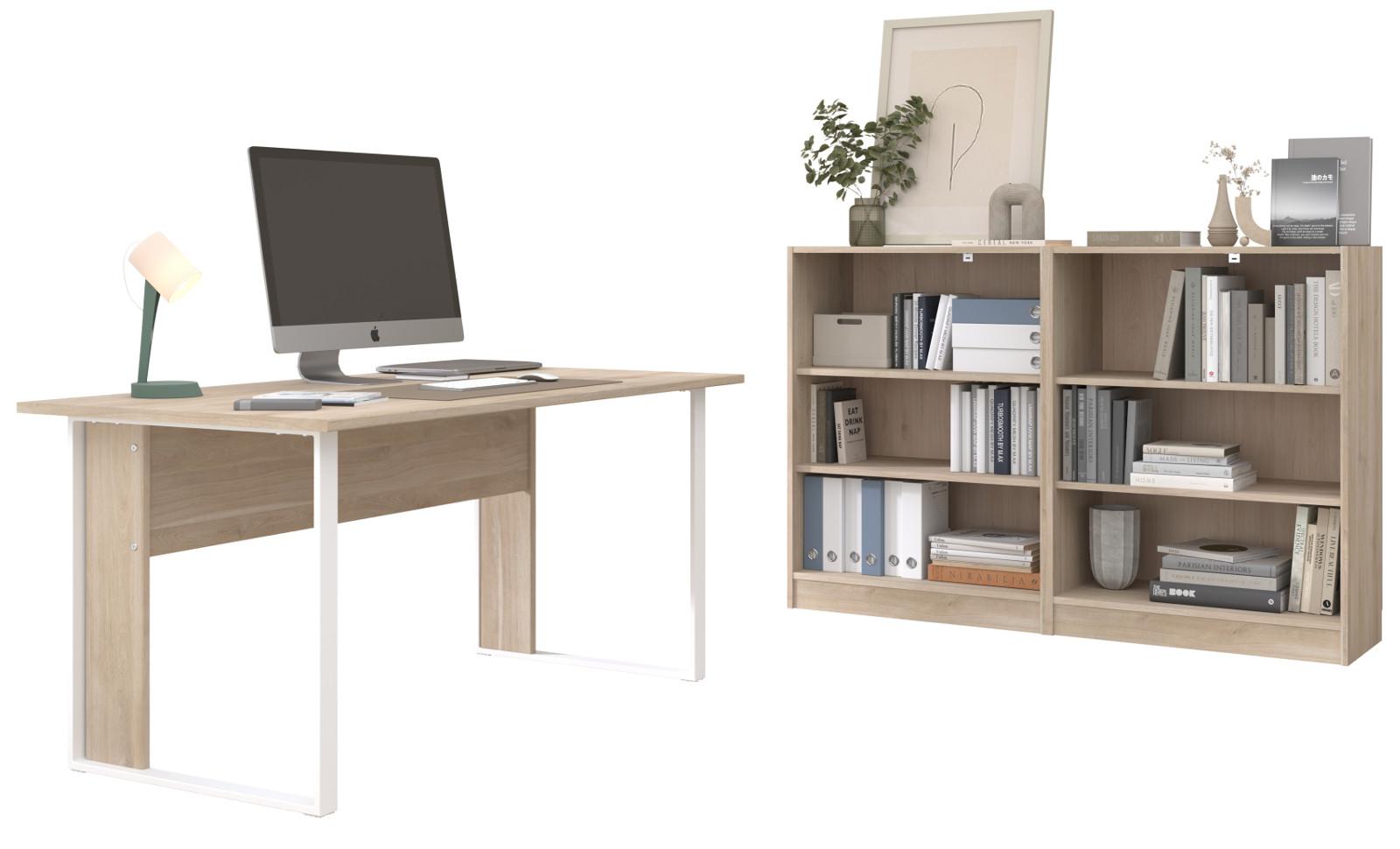 BÜROMÖBEL Set Eiche, weiß, Schreibtischkombination mit Schreibtisch und 2x Regal - Eichefarben/Weiß, Holzwerkstoff/Metall (80/150/73cm) - Parisot Meuble