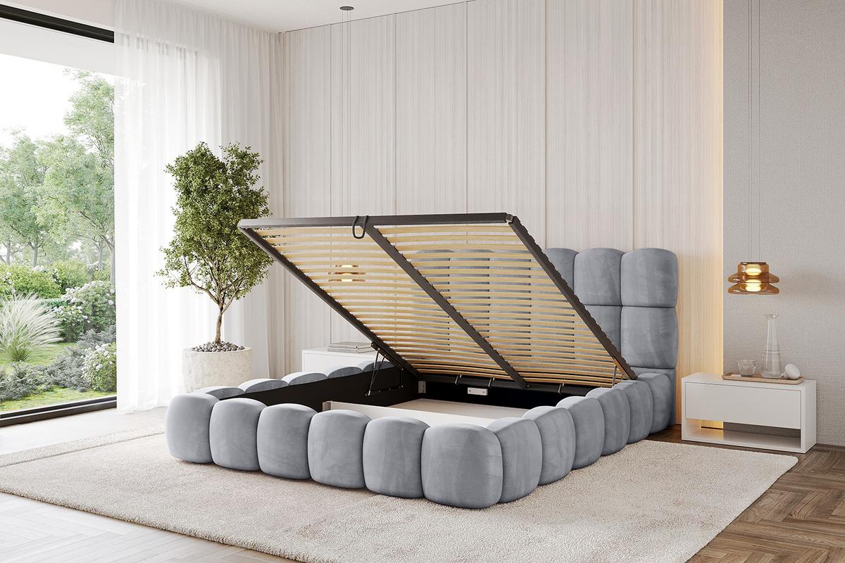 POLSTERBETT mit Bettkasten und Lattenrost, Boxbett ohne Matratze - LEYA 160x200 Hellgrau - Hellgrau, Holzwerkstoff/Textil (160/200cm) - ALTDECOR