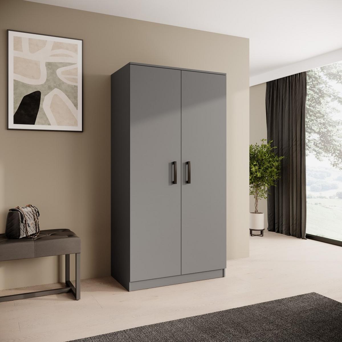 DREHTÜRENSCHRANK Trend, ohne Schubladen, Graphit - Schwarz/Graphitfarben, Holzwerkstoff (90/180/50cm) - Beautysofa