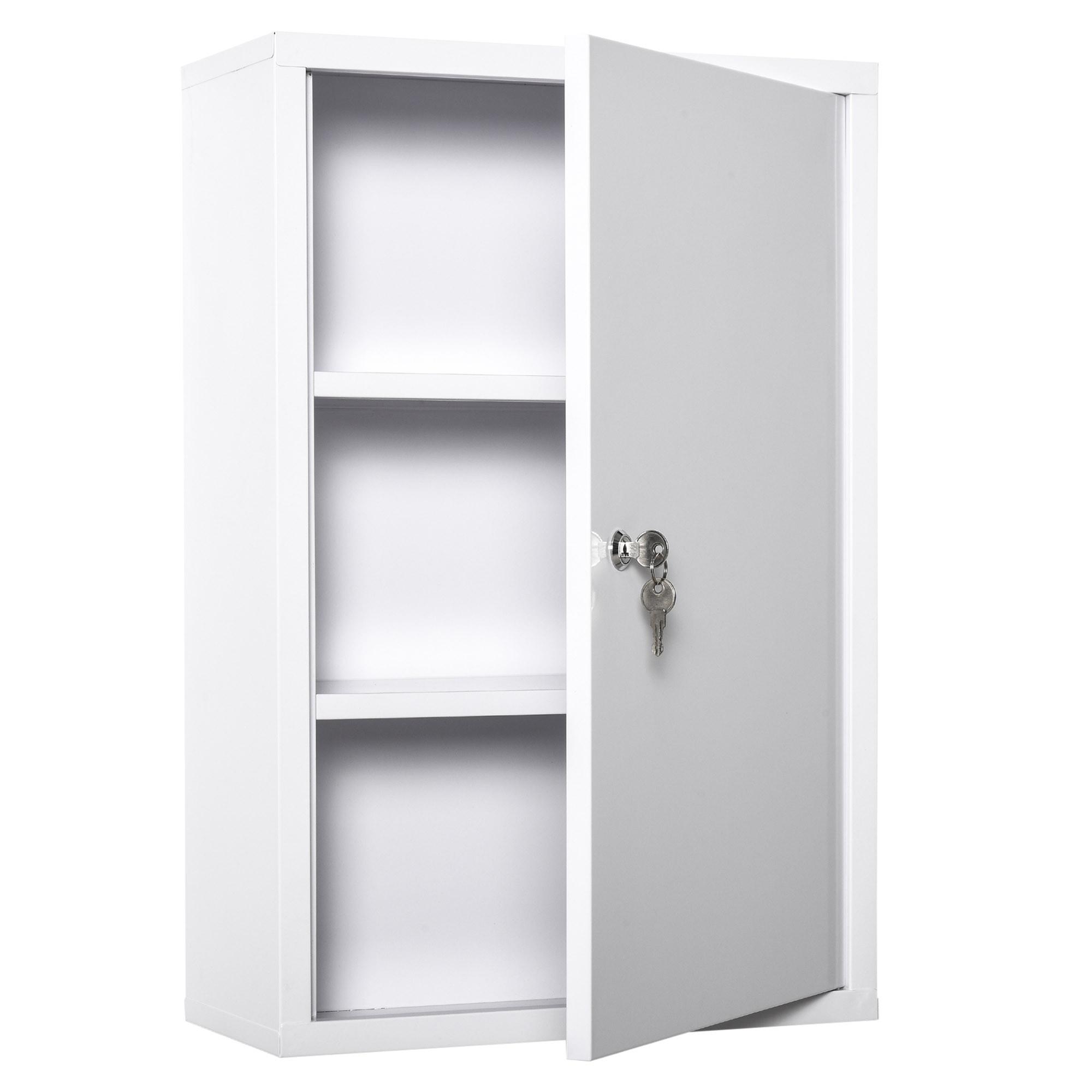 MEDIZINSCHRANK Arzneischrank Erste-Hilfe-Schrank mit Schloss 3 Fächer Stahl Weiß - Weiß, Metall (40/60/18cm) - Kleankin