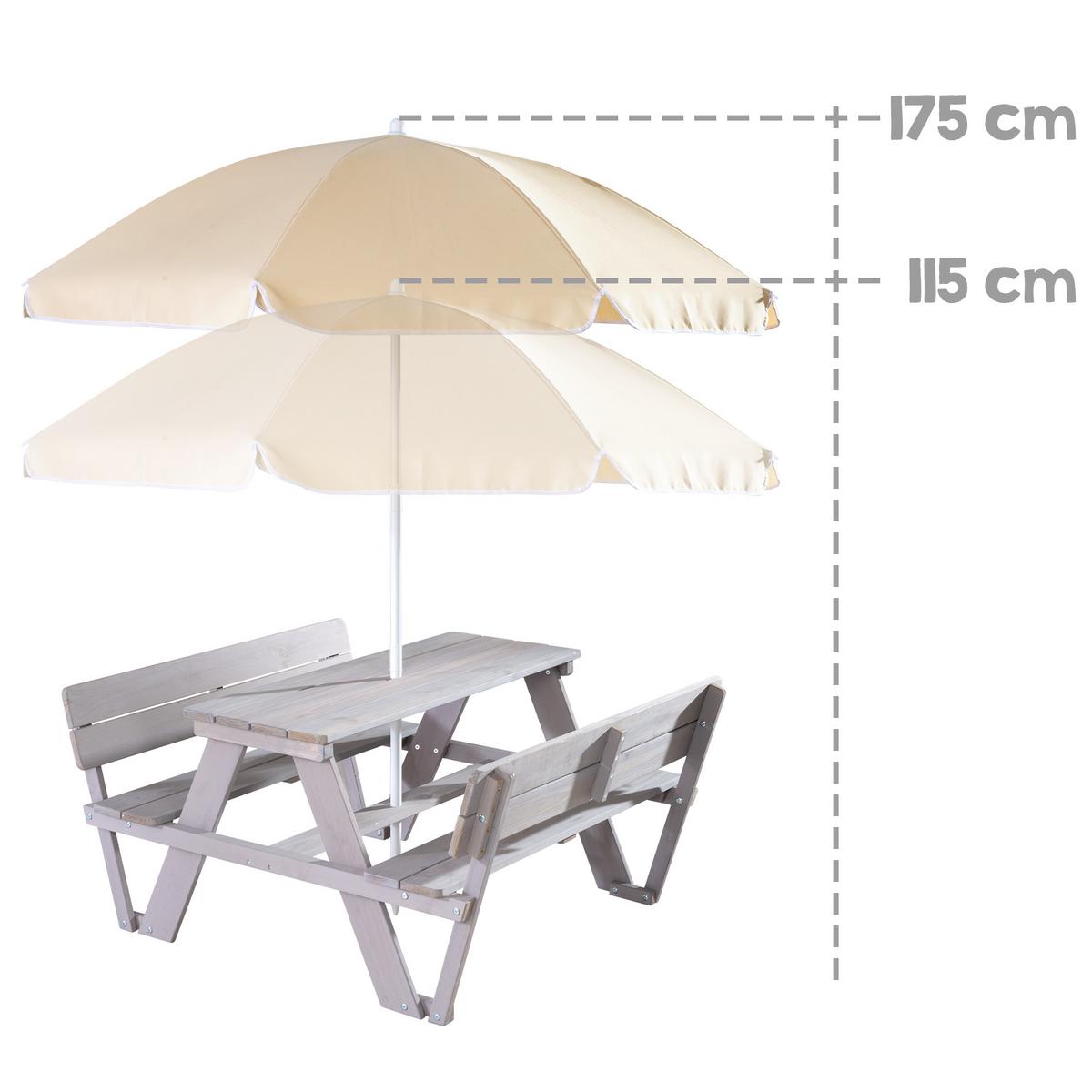 KINDERSITZGRUPPE PICKNICK for 4' Outdoor + mit Lehne mit Schirm Set - Hellgrau, Holz - Roba