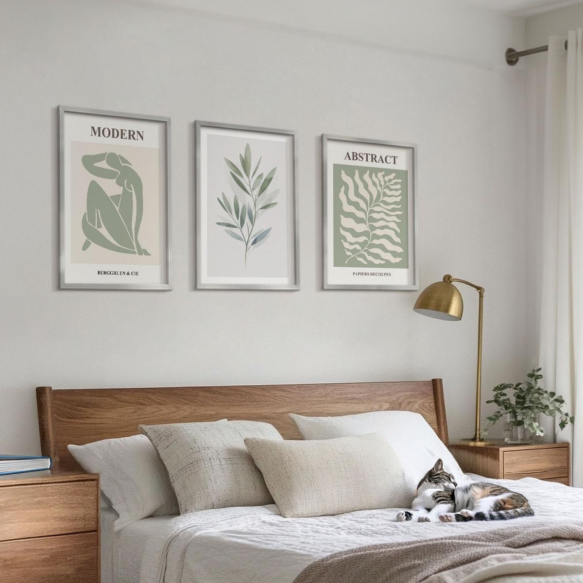 BILDER SET 3er Set - 40x60 cm Silberner Rahmen - Matisse Aquarell Boho-Design - Silberfarben, Kunststoff (40/60cm) - TULUP