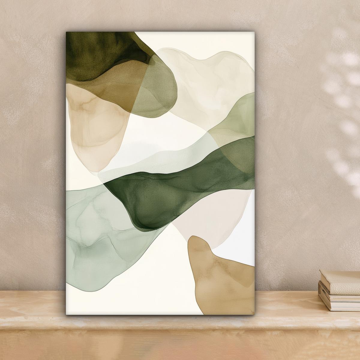 LEINWANDBILD Japandi - Abstrakt - Grün Deko Wohnzimmer 20x30 cm - Salbeigrün, Textil (20/30cm) - MuchoWow