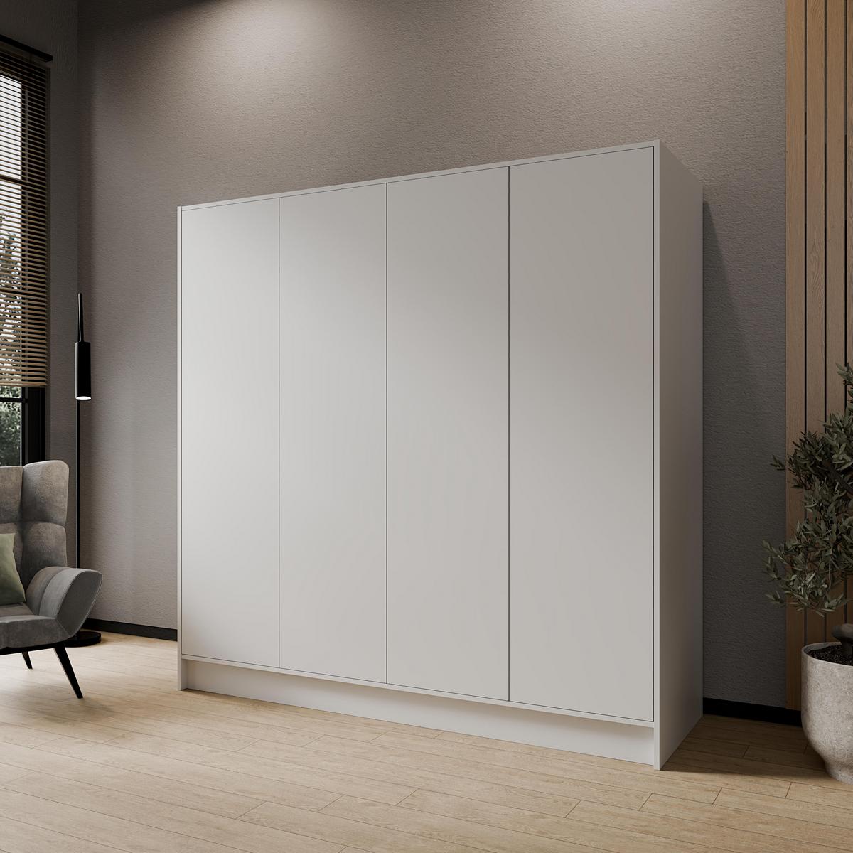 KLEIDERSCHRANK Mono Grifflos im Skandi-Stil, Weiß 200/200/51 cm - Weiß, Holzwerkstoff (200/200/51cm) - WFL GROUP
