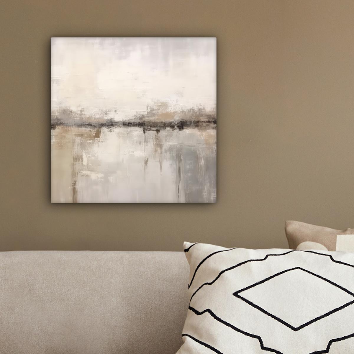 LEINWANDBILD Moderne Kunst - Abstrakt - Beige Deko Wohnzimmer 20x20 cm - Beige, Textil (20/20cm) - MuchoWow