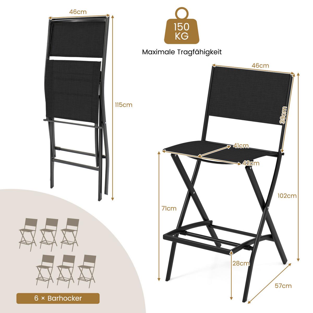 BARHOCKER Schwarz(2er-Set) - Schwarz, Metall (57/102/46cm) - COSTWAY