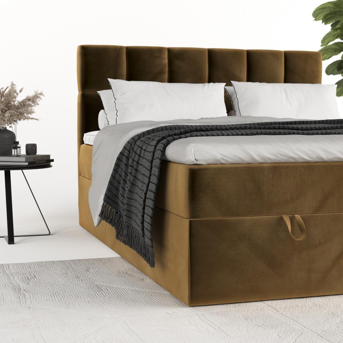 BOXBETT Savio 160/200 cm Honiggelb im Kronos Stoff - Schwarz/Honig, Holz/Holzwerkstoff (160/200cm) - AltaBeds