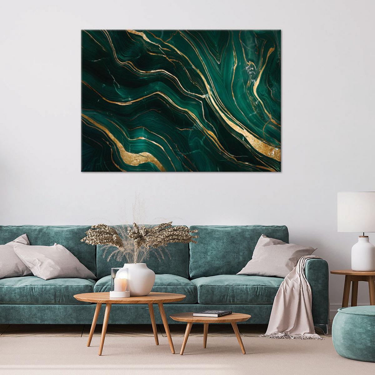 LEINWANDBILD Abstrakter grüner Smaragdmarmor 90x60cm - Grün, Textil (90/60cm) - Feeby