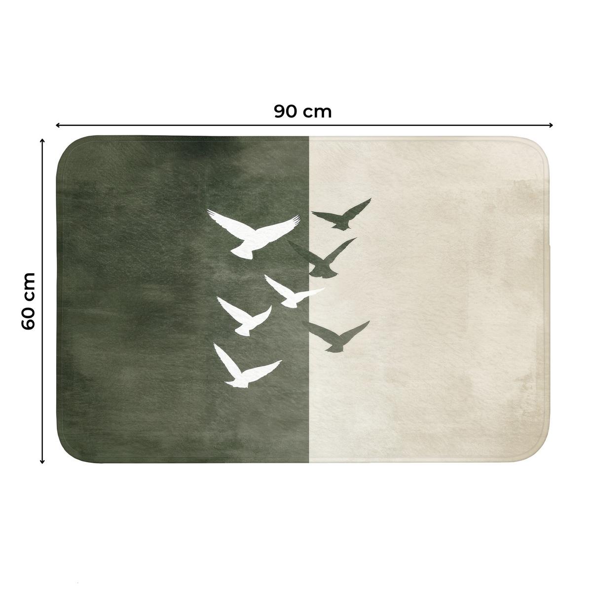 WC-VORLEGER Japandi - Vogel - Grün Toilettenteppich 90x60 cm - Olivgrün, Textil (90/1cm) - OnlyWow