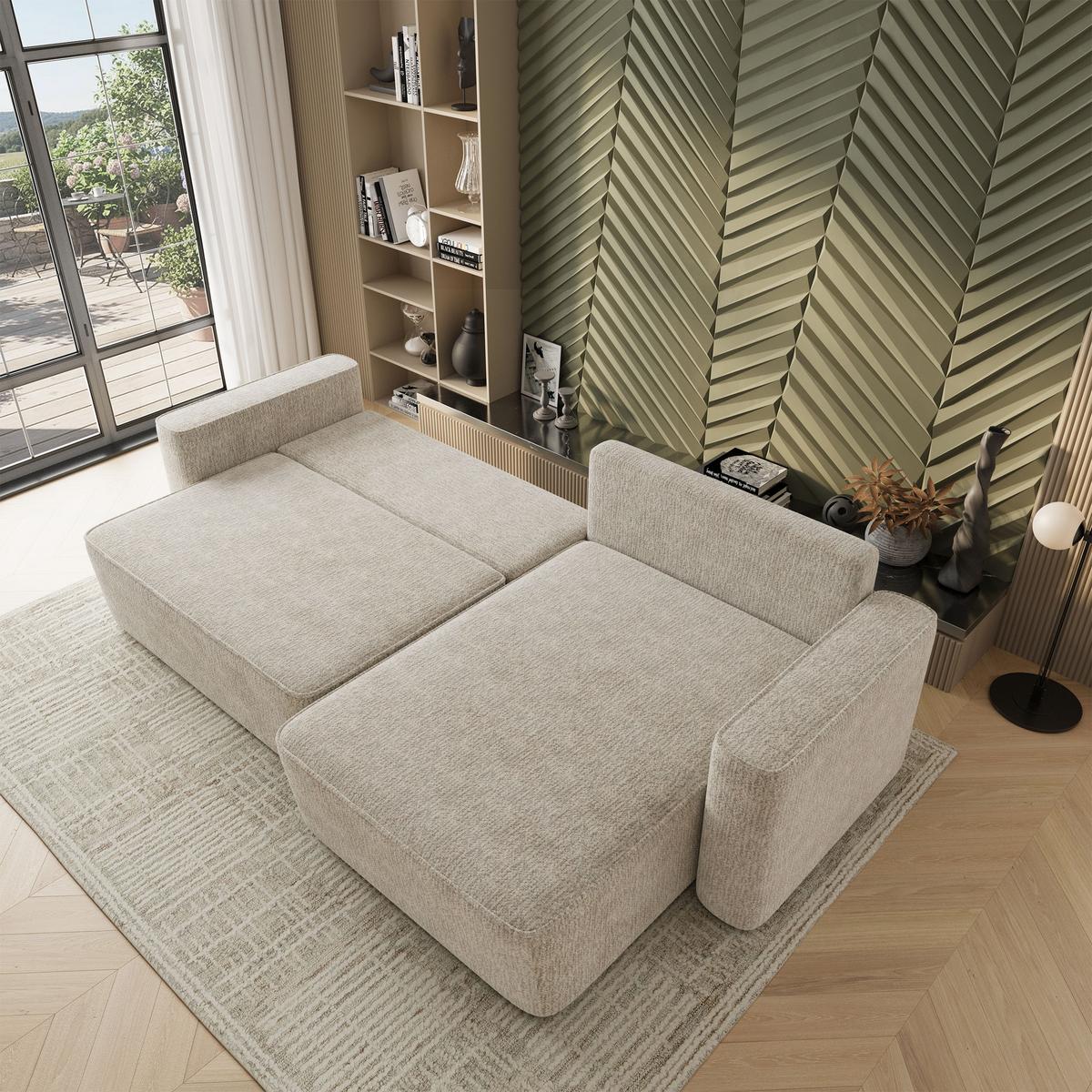 ECKSOFA BELARO BL Creme Chenille mit Schlaffunktion - Creme, Holz/Textil (280/162cm) - MASSENO