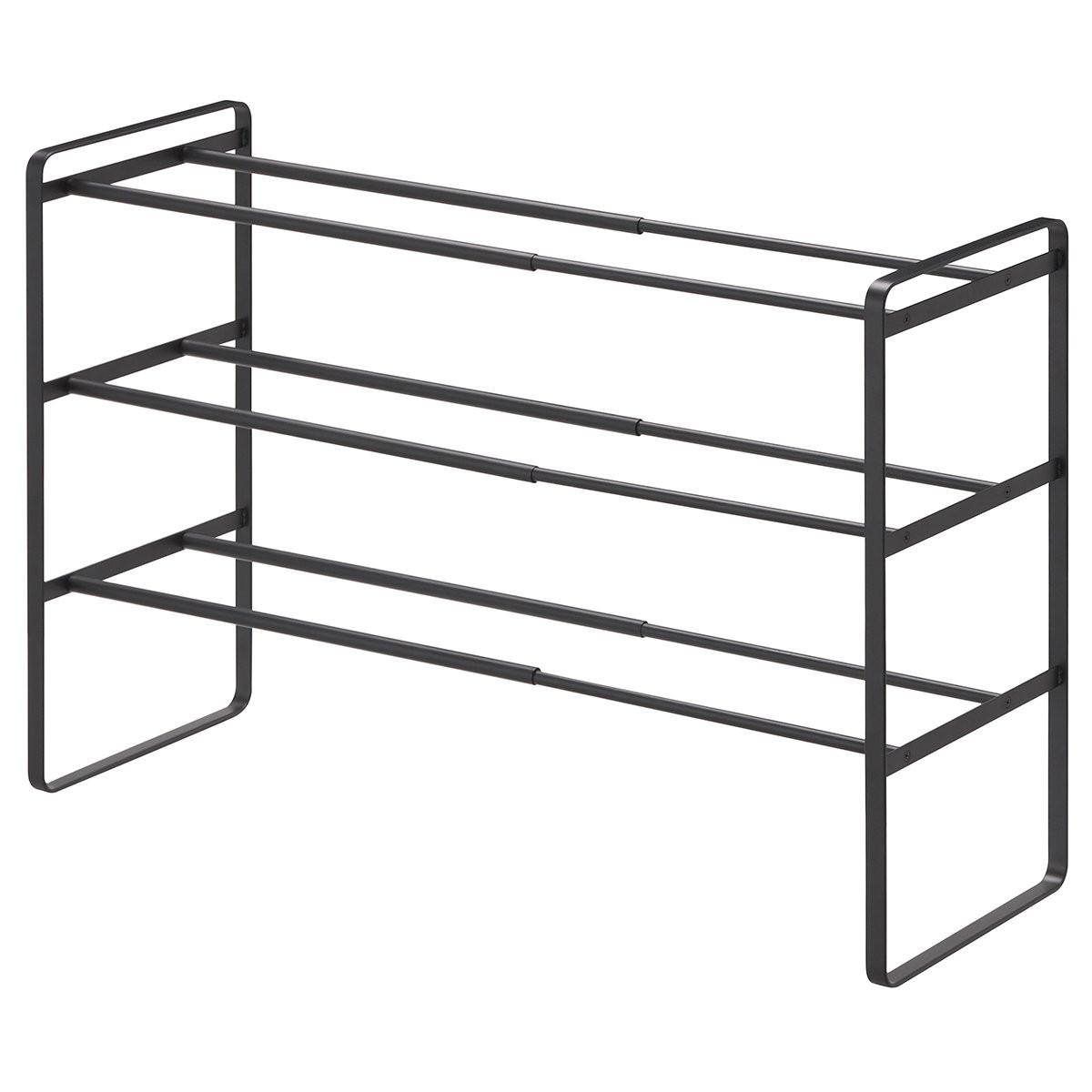 SCHWARZES Schuhregal, ausziehbar, 3 Ebenen - L41-70 cm - Schwarz, Metall (25/46/41cm) - Yamazaki