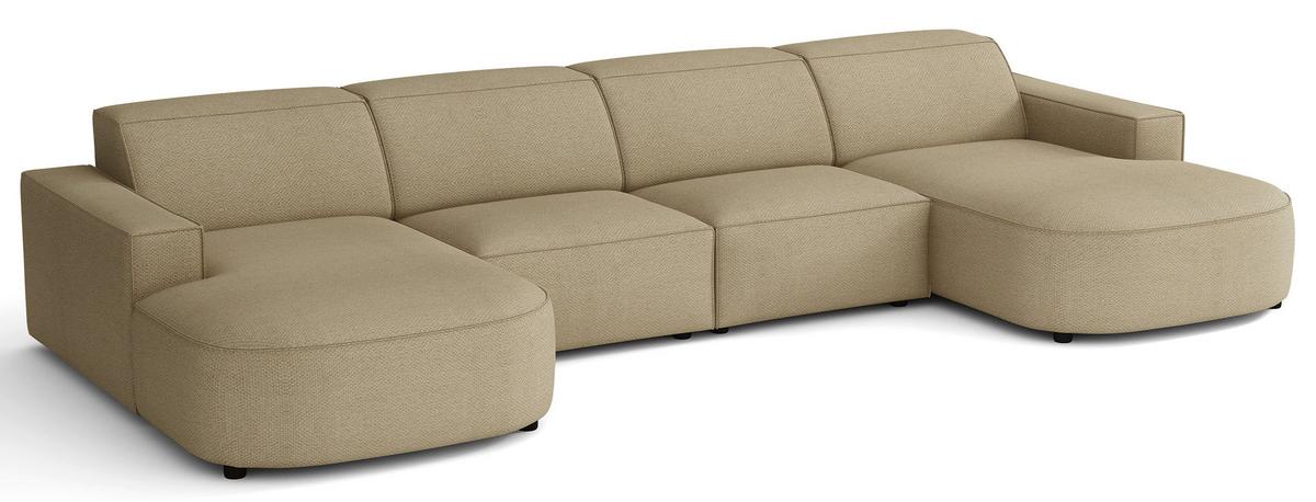 WOHNLANDSCHAFT Sallmo U-Form, universell, 3-Sitzer 374 cm - Schwarz/Cappuccino, Kunststoff/Textil (374/70/166cm) - Selsey