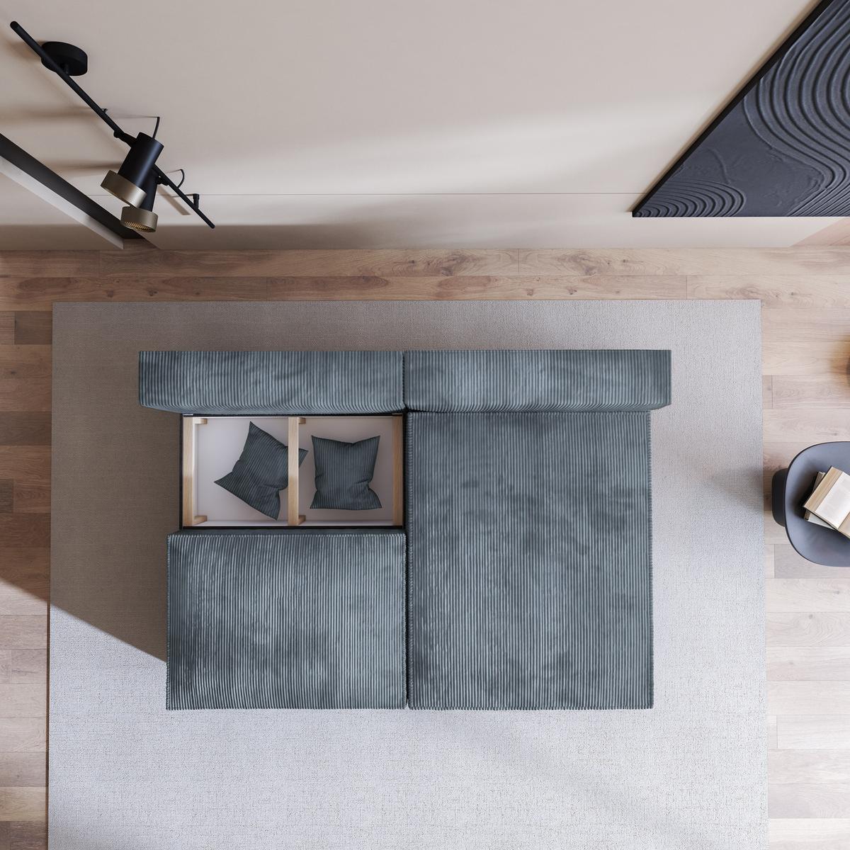 ECKSOFA FIORO P Grau Kordstoff mit Schlaffunktion - Grau, Holz/Kunststoff (204/148cm) - MASSENO
