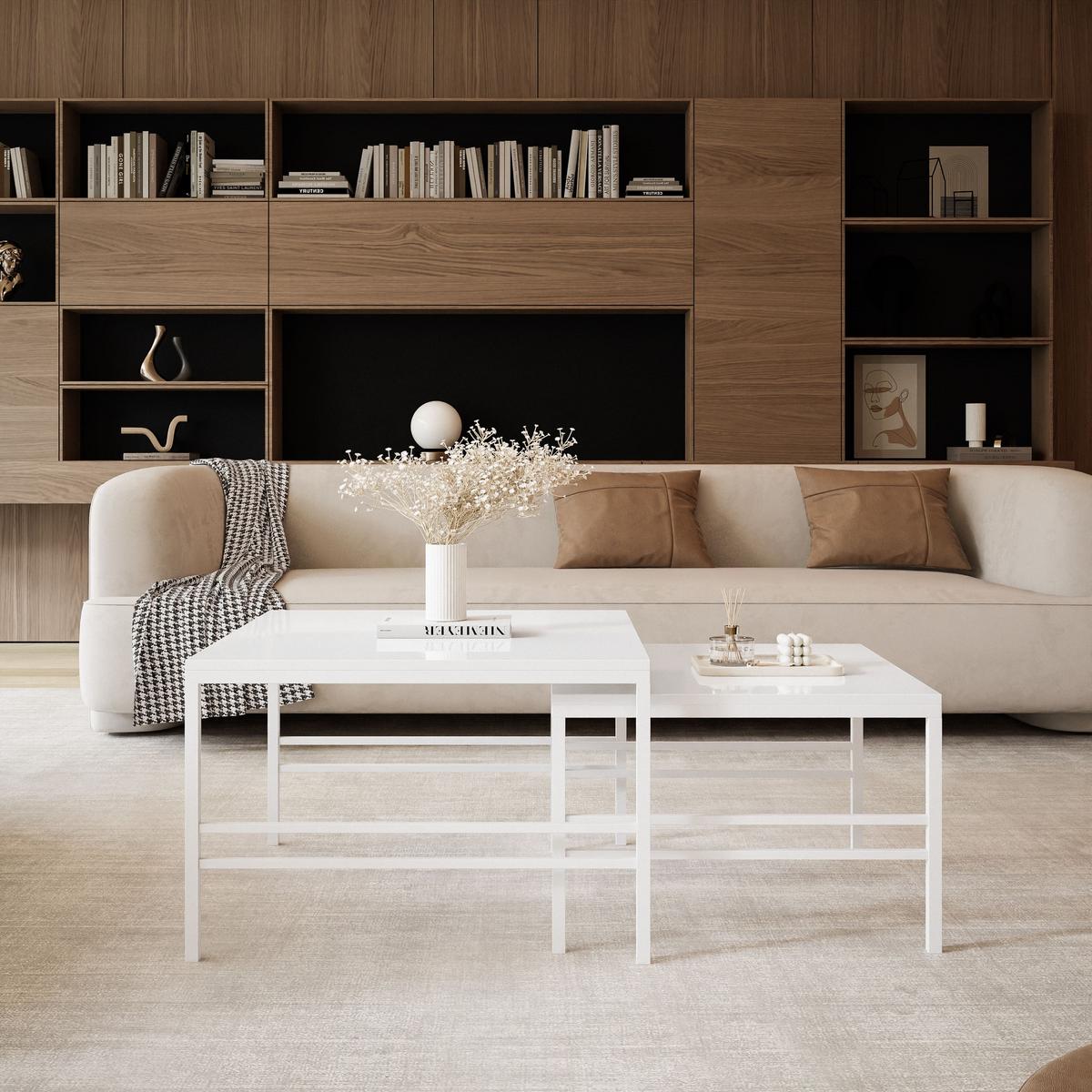 COUCHTISCH Weiße Glanz Weiße Rahme - Weiß Hochglanz/Weiß, Holzwerkstoff (70/70/46cm) - Idohome