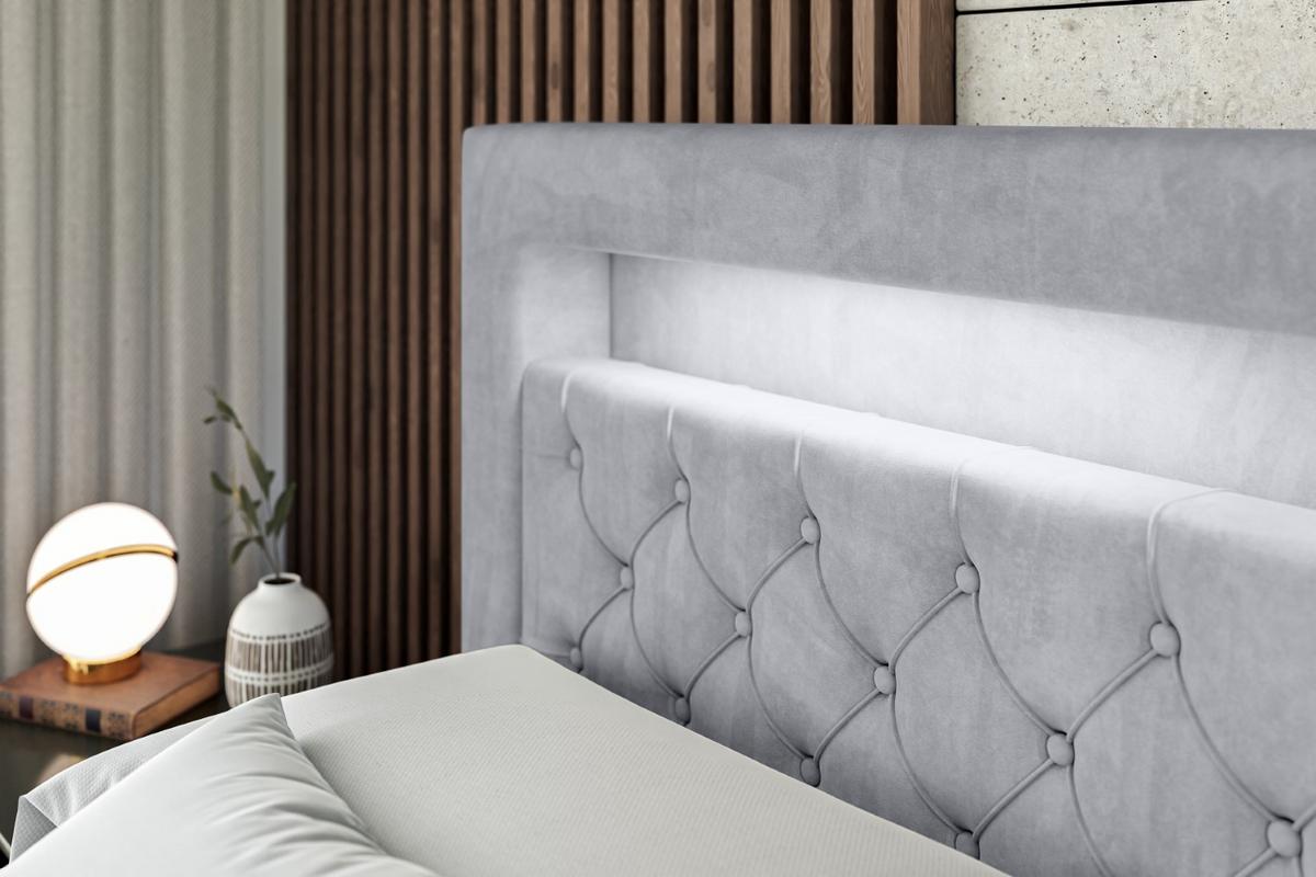 BOXBETT LED mit H3-Matratze und Lattenrost - NOEL GOLD - 140x200 Hellgrau - Hellgrau, Holzwerkstoff (140/200cm) - ALTDECOR