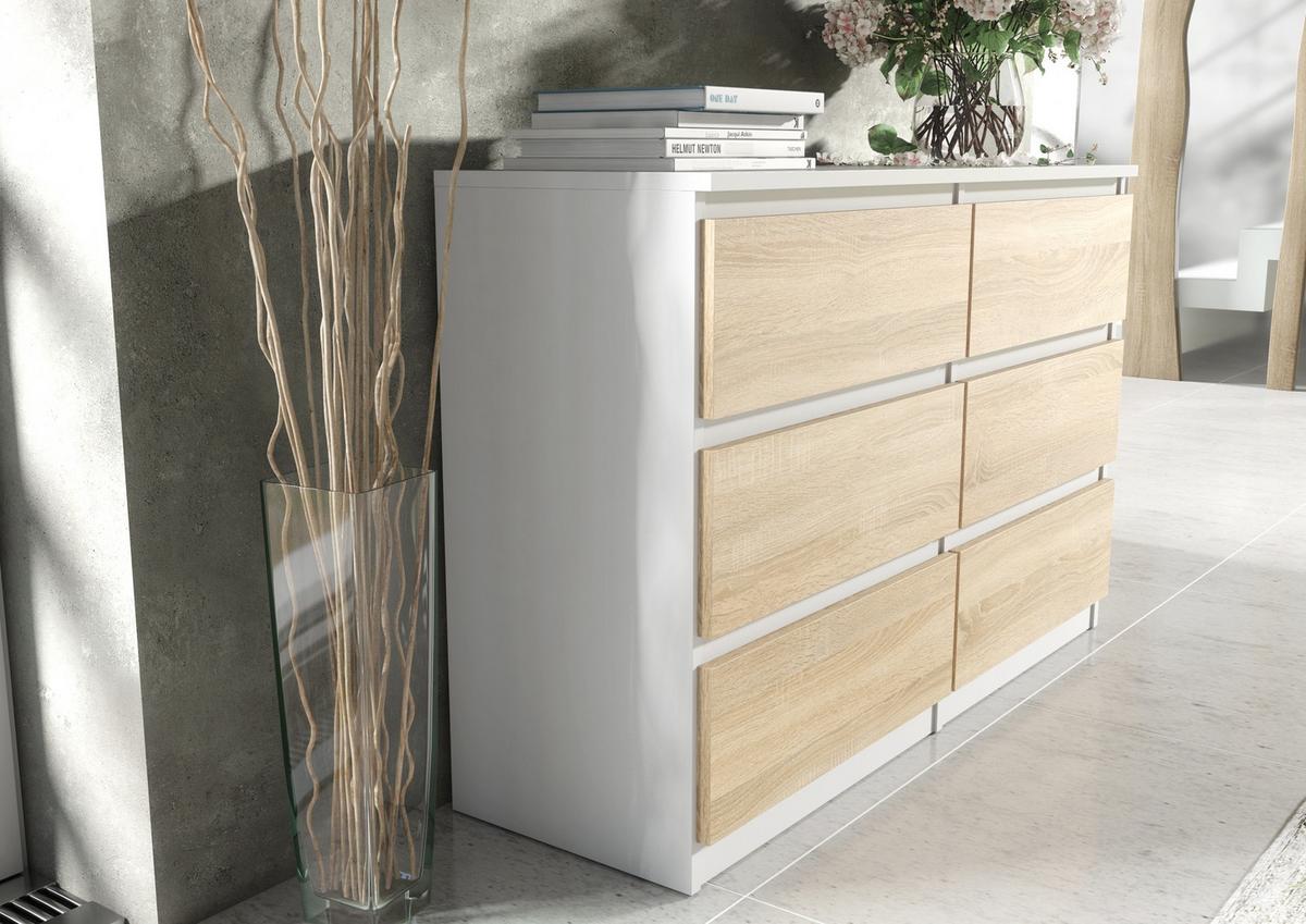 KOMMODE Weiß , Sonoma 120/79/39 - Weiß/Sonoma Eiche, Holzwerkstoff (120/79/39cm) - RAUMHIRSCH FURNITURE