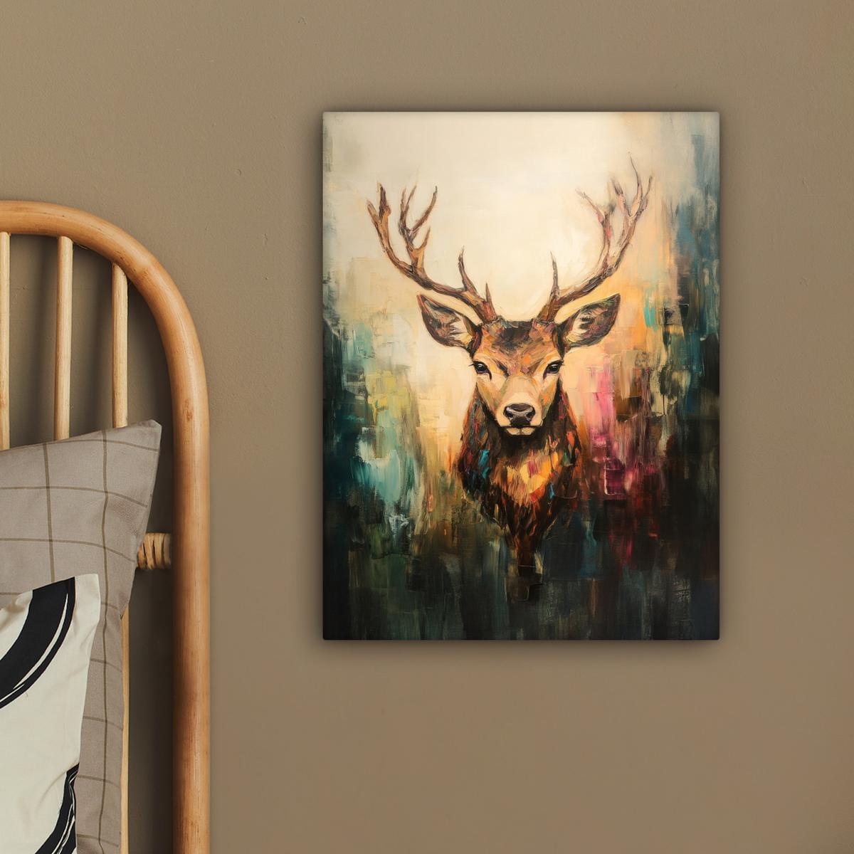 LEINWANDBILD Hirsch - Gemalt - Geweih - Braun Room Decor 30x40 cm - Haselnussfarben, Textil (30/40cm) - MuchoWow