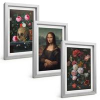BILDER SET 3er Set - 20x30 cm Silberner Rahmen - Blumenschädel-Porträt Mona Lisa - Silberfarben, Kunststoff (20/30cm) - TULUP