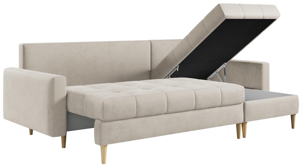 ECKSOFA Astra Beige Velvet - Beige/Braun, Holz/Textil (220/140cm) - MKS