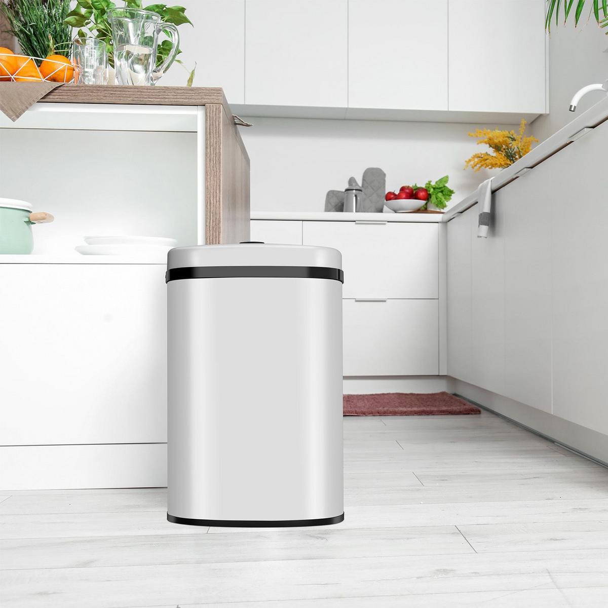 MÜLLEIMER viereckig 50L weiß mit Sensor - Weiß, Metall (40/58/29cm) - Juskys