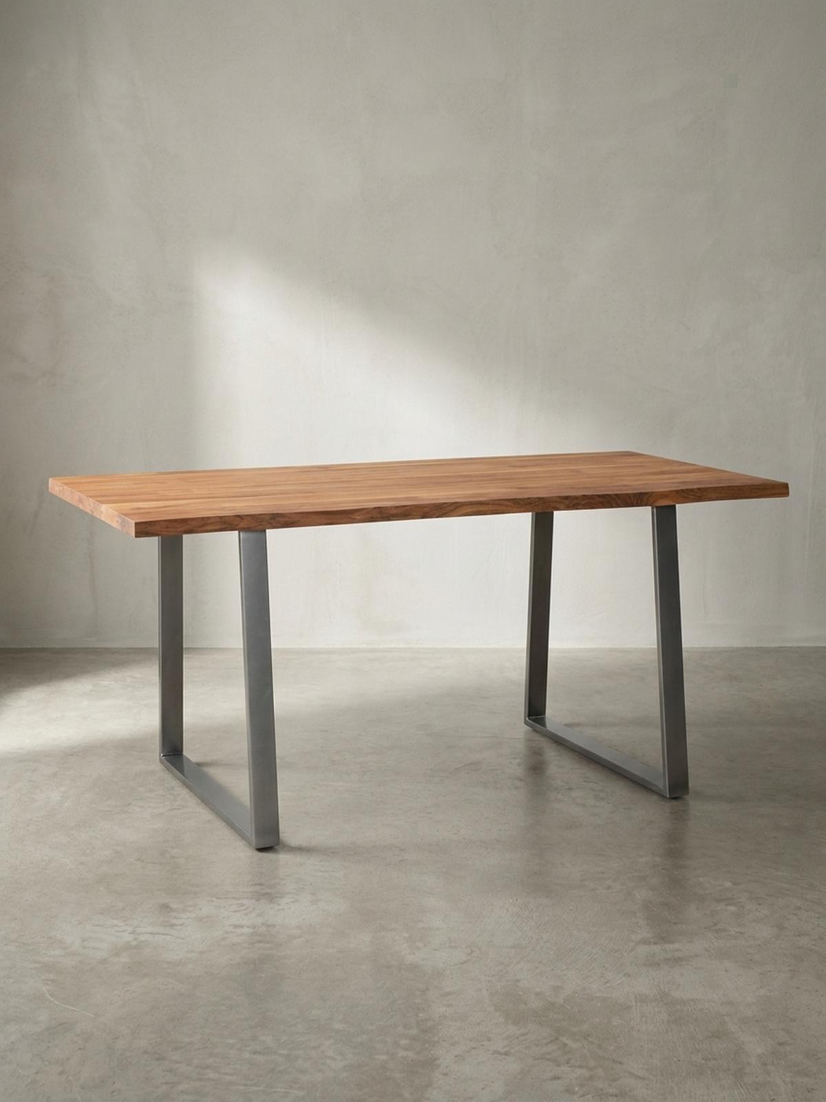 ESSTISCH Massivholz Baumkante Metallgestell Handgefertigt TARN, Goldbraun-Chrom 140x80x76 cm - Chromfarben/Braun, Holz/Metall (80/140/76cm) - KADIMA DESIGN