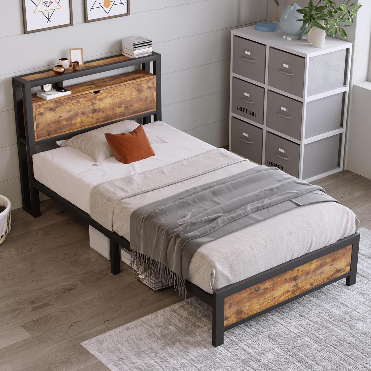 EINZELBETT Schwarz 100/220/95 cm - Schwarz, Metall - Urban Meuble