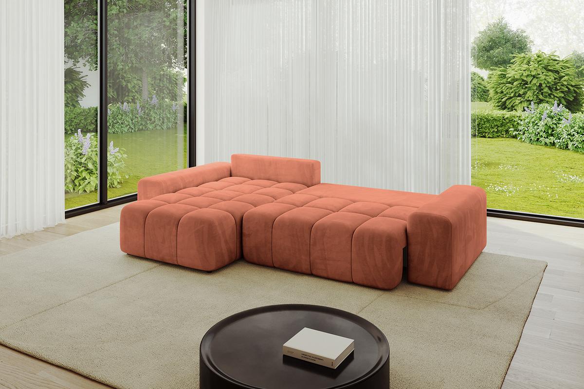 ECKSOFA Ottomane links ENIL-L 297x189x68 Koralle Velours - Koralle, Holzwerkstoff/Kunststoff (297/189cm) - ALTDECOR