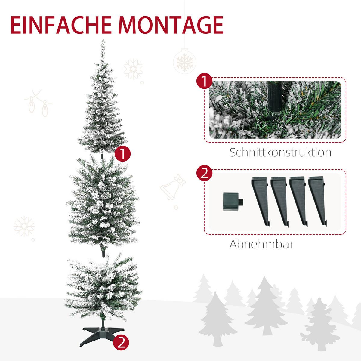 KÜNSTLICHER Weihnachtsbaum, 180 cm Christbaum mit Kunstschnee, Indoor - Grün, Kunststoff/Metall (180cm) - HOMCOM