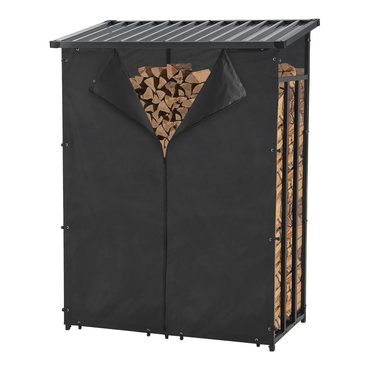 BRENNHOLZREGAL Yakutat - Schwarz, Textil/Metall (130/185/70cm) - casa.pro