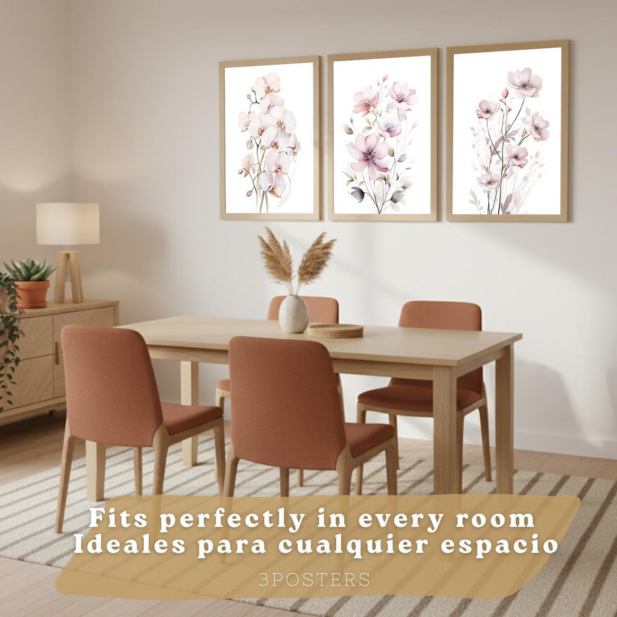 POSTER 3er -Set Wandbilder Orchidee Rosa modern Wohnzimmer Deko, Schlafzimmer, Küche, Badezimmer Rahmenlos A3 - Klar, Papier (29.7/1/42cm) - Nacnic