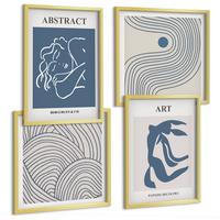 BILDER SET 4er Set - 50x50 cm & 40x60 cm Goldrahmen - Poster mit abstrakten Linien und Wellen - Goldfarben, Kunststoff (50/50cm) - TULUP