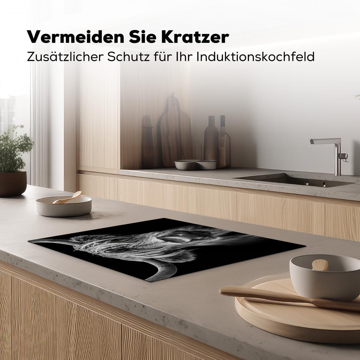 HERDABDECKPLATTE Schottischer Highlander - Hörner - Schwarz - Weiß - Kuh - Wild - Tiere Herdabdeckung Induktionsfeld 65x52 cm - Schwarz, Kunststoff (65/52/0.2cm) - MuchoWow