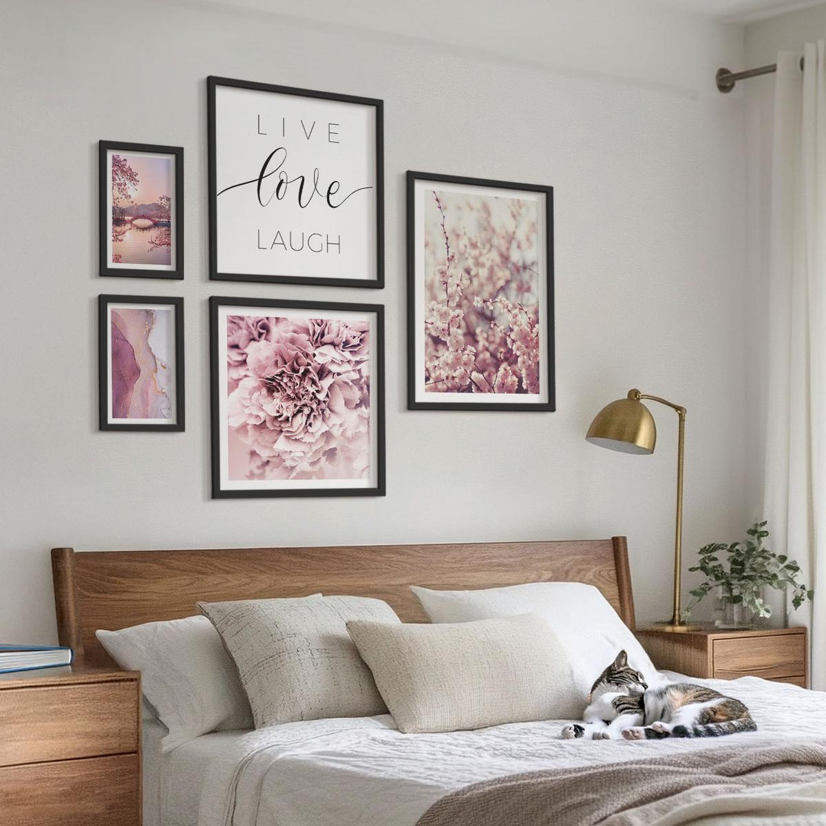 BILDER SET 5er Set - 50x50 cm & 20x30 cm & 40x60 cm Schwarzer Rahmen - Italienische Sonnenuntergänge - Schwarz, Kunststoff (40/60cm) - TULUP