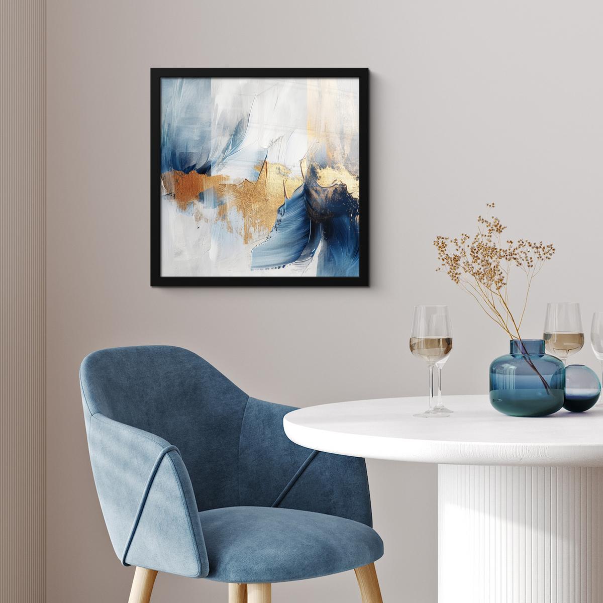 POSTER MIT RAHMENGERAHMTES BILD Gold - Blau - Aquarell - Kunst - Modern 40x40 cm - Hellblau, Papier (40/40cm) - MuchoWow