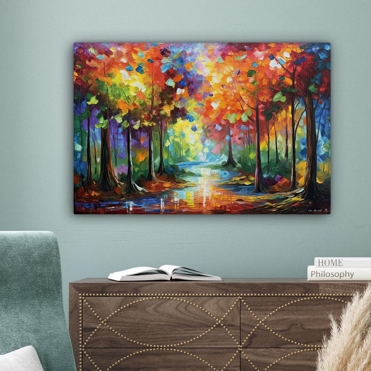 LEINWANDBILD Landschaft - Wald - Farben - Natur Wanddeko 90x60 cm - Multicolor, Textil (90/60cm) - MuchoWow