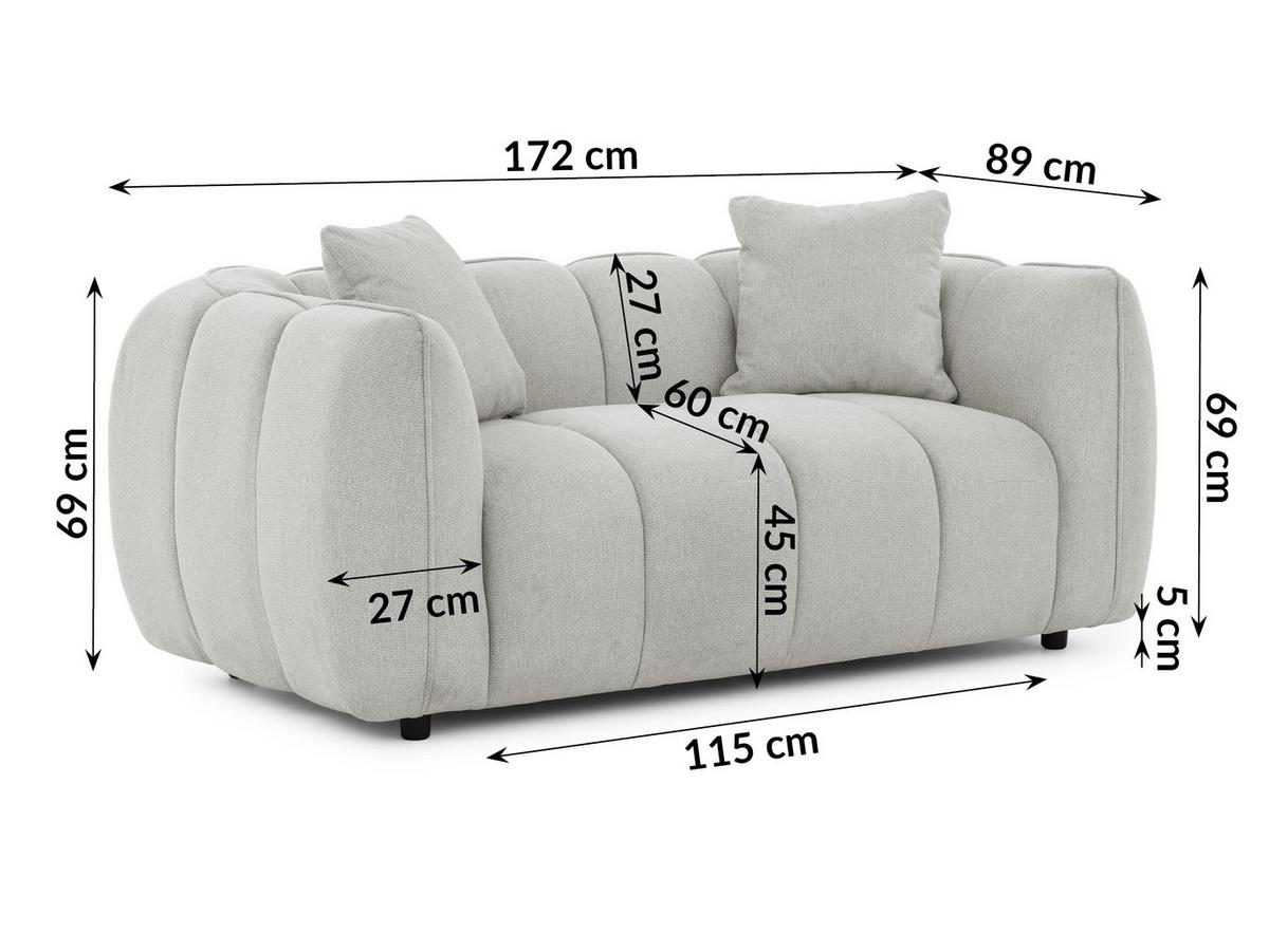 2-SITZER SOFA Nubira in tief gesteppter Bubble-Optik aus weichem Hellgrau Strukturstoff im modernen Design - Hellgrau/Schwarz, Holz/Kunststoff (172/69/89cm) - S-Style Möbel