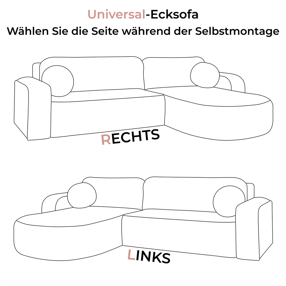 ECKSOFA VENUS mit Schlaffunktion und Bettkasten, Poso 27 - Rosa, Textil (275/178cm) - Lookway