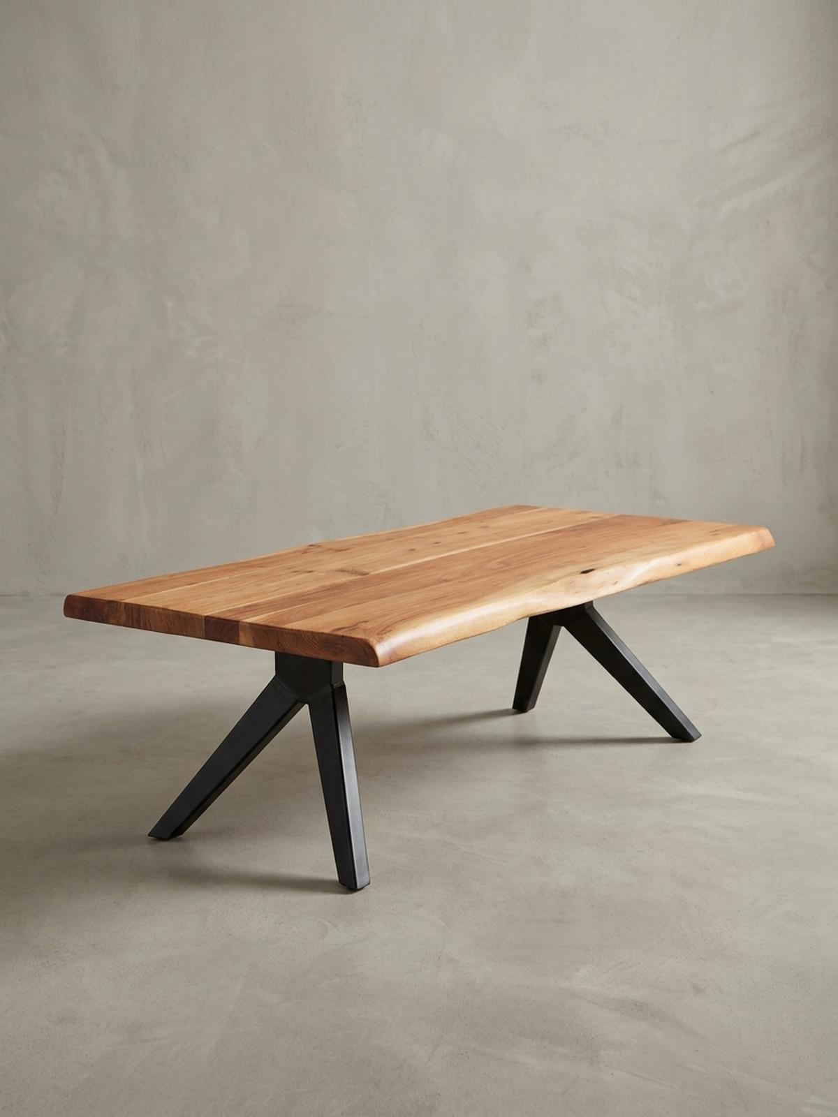 COUCHTISCH in Natur, Massivholz Akazie, Baumkante, pulverbeschichteter Edelstahl, Unikat - Beige/Schwarz, Holz/Metall (64/115/37cm) - KADIMA DESIGN