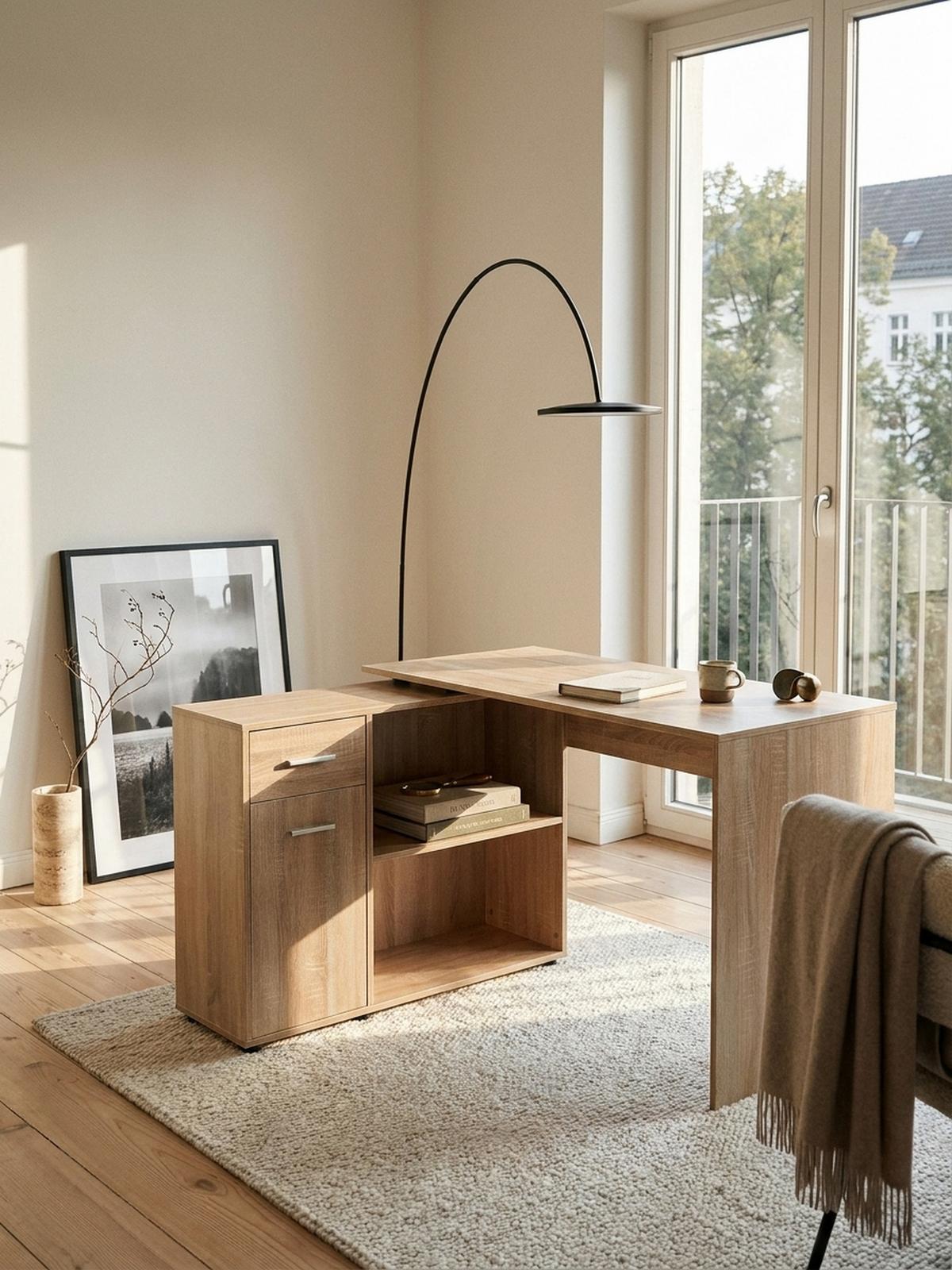 SCHREIBTISCH mit Regalplatte – flexibel aufstellbar, melaminbeschichtet, Sonoma, 120x107x75 cm - Beige/Braun, Holz/Kunststoff (107/120/75cm) - KADIMA DESIGN