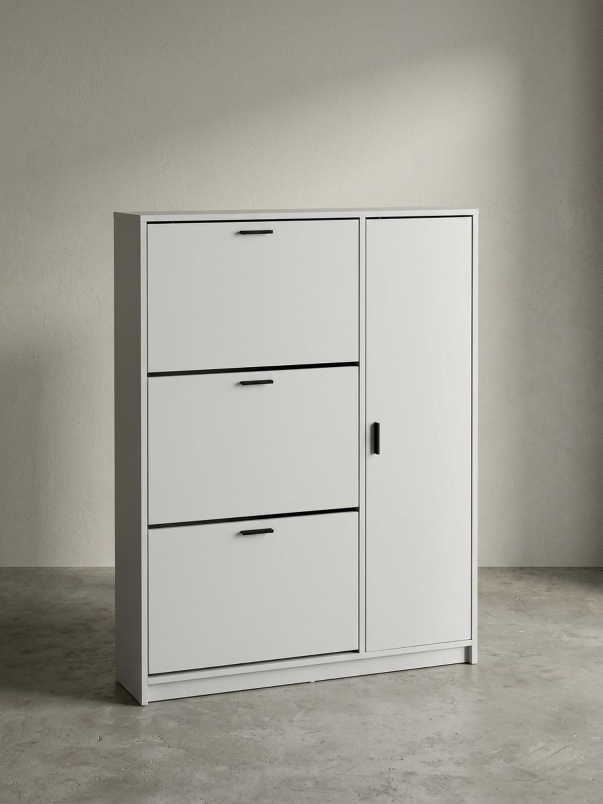 SCHUHSCHRANK – Weiß, 90x120x24 cm, Schuhkipper geschlossen, mit Ablage - Weiß, Holzwerkstoff (90/120/24cm) - KADIMA DESIGN